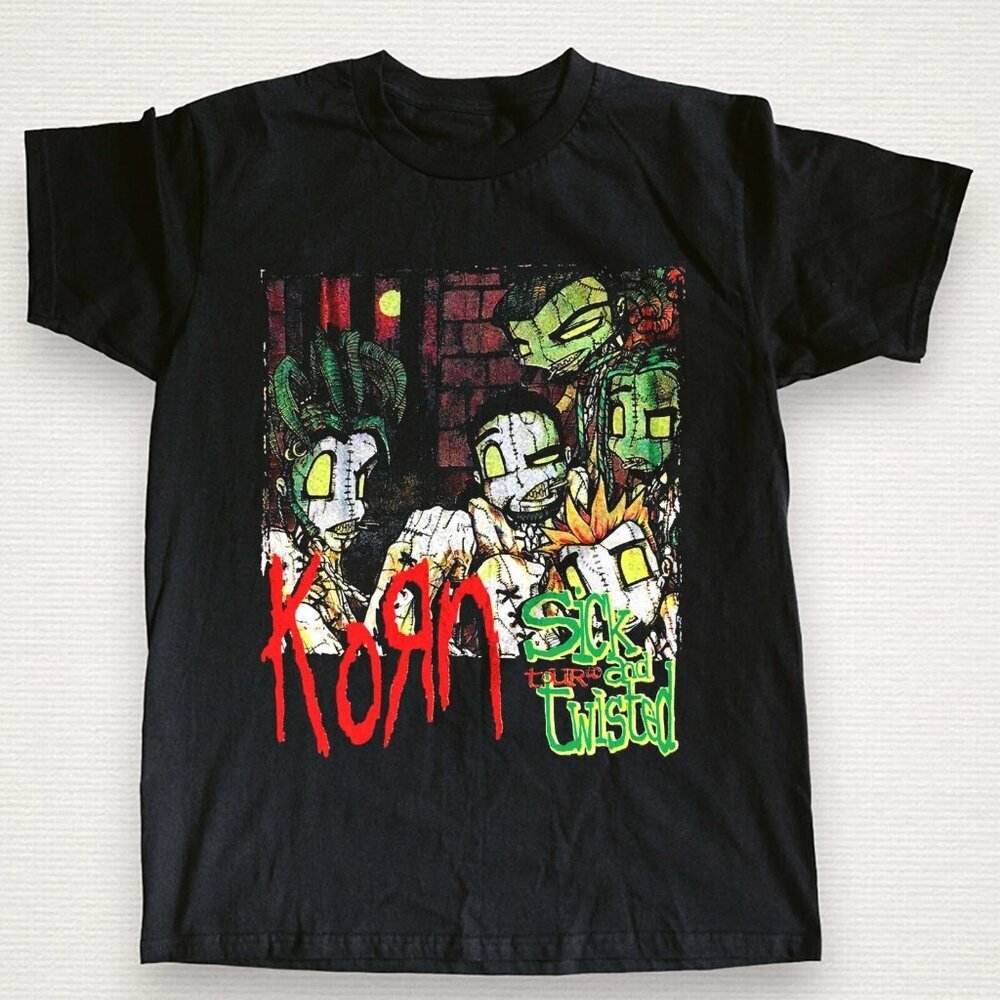 Korn Sick And Twisted World Tour Graphic Band T-Shirt Vintage Nu Metal Tee